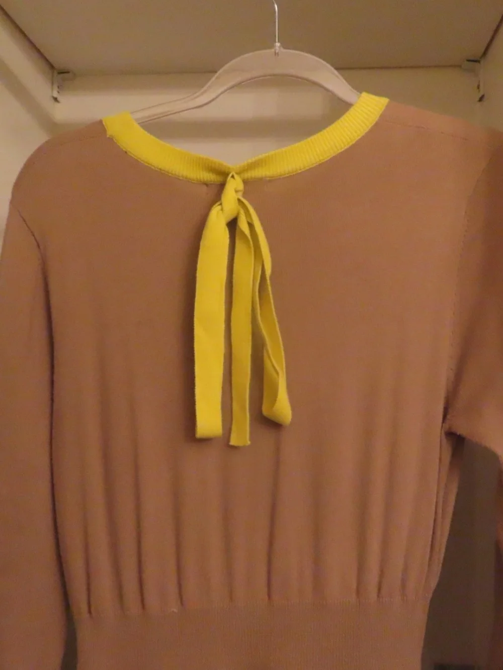 Zaikomoya Teen Girls XXL Beige Midi Dress with Yellow Trim & Back Bow